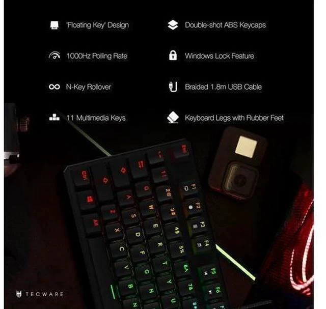 Alt view image 3 of 5 - TECWARE Phantom 87 Key Mechanical Keyboard, RGB led, Outemu RED Switch