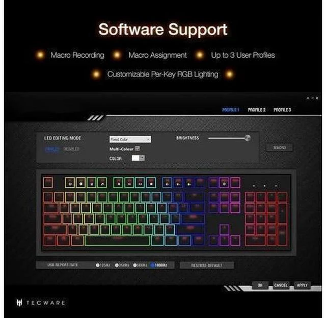 Alt view image 4 of 5 - TECWARE Phantom 87 Key Mechanical Keyboard, RGB led, Outemu RED Switch