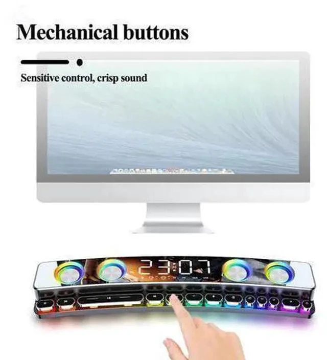 Alt view image 5 of 7 - WISDUM Bluetooth Speaker Wireless Game Speaker soundbar USB 3D Stereo Subwoofer AUX FM Home Clock Indoor Bluetooth Sound Bar Computer Loudspeaker 3600mAh RGB PC Gaming Speaker with Wireless Bluetooth