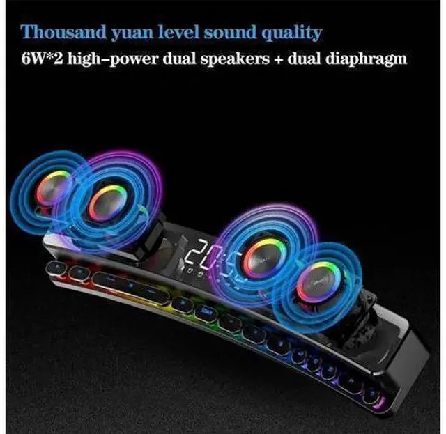 Alt view image 6 of 7 - WISDUM Bluetooth Speaker Wireless Game Speaker soundbar USB 3D Stereo Subwoofer AUX FM Home Clock Indoor Bluetooth Sound Bar Computer Loudspeaker 3600mAh RGB PC Gaming Speaker with Wireless Bluetooth