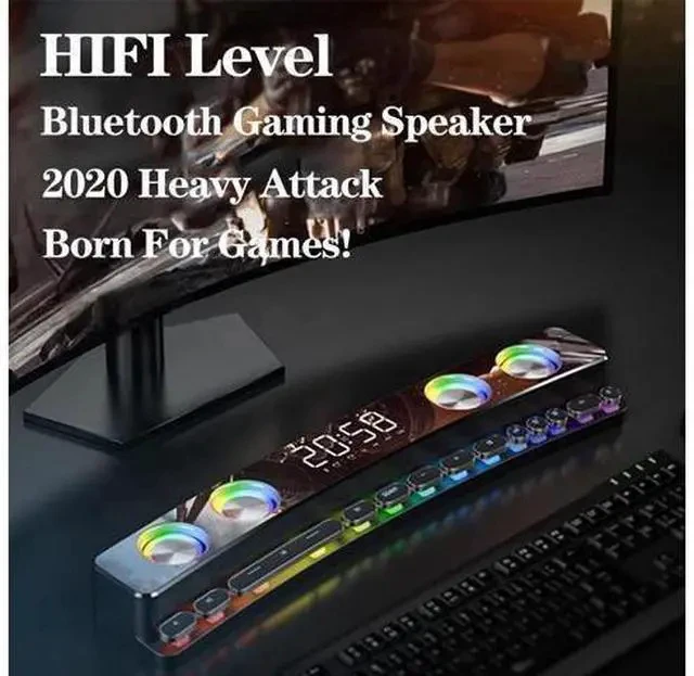 Alt view image 4 of 7 - WISDUM Bluetooth Speaker Wireless Game Speaker soundbar USB 3D Stereo Subwoofer AUX FM Home Clock Indoor Bluetooth Sound Bar Computer Loudspeaker 3600mAh RGB PC Gaming Speaker with Wireless Bluetooth