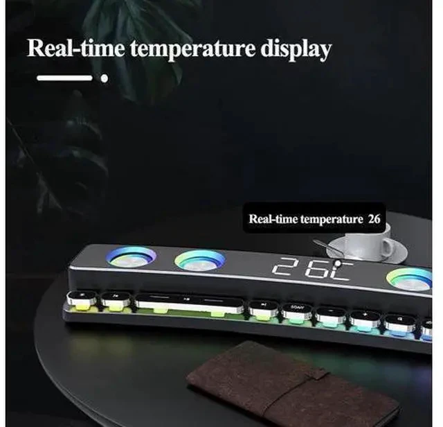 Alt view image 3 of 7 - WISDUM Bluetooth Speaker Wireless Game Speaker soundbar USB 3D Stereo Subwoofer AUX FM Home Clock Indoor Bluetooth Sound Bar Computer Loudspeaker 3600mAh RGB PC Gaming Speaker with Wireless Bluetooth