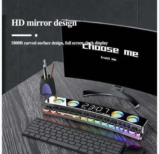 Alt view image 7 of 7 - WISDUM Bluetooth Speaker Wireless Game Speaker soundbar USB 3D Stereo Subwoofer AUX FM Home Clock Indoor Bluetooth Sound Bar Computer Loudspeaker 3600mAh RGB PC Gaming Speaker with Wireless Bluetooth