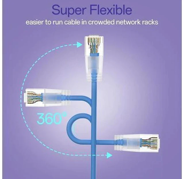 Alt view image 4 of 7 - Cat6a Patch Cables 0.5ft (24 Pack) Slim, Cat6 Ethernet Patch Cable Pure Copper, Flexible Cat 6 Patch Cable 550MHZ 10G, Space-Saving Cat 6A Network Cables for Patch Panel, 0.5ft Blue