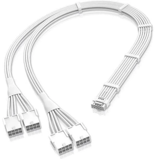 Main image of GPU Power Sleeved Cable Extension, 16pin(12+4) 12VHPWR PCIe 5.0 Connector Male to 4X PCIE 8 PIN for RTX 3090Ti/RTX4090/RTX4080, with Pre-Installed Cable Combs-16AWG/White
