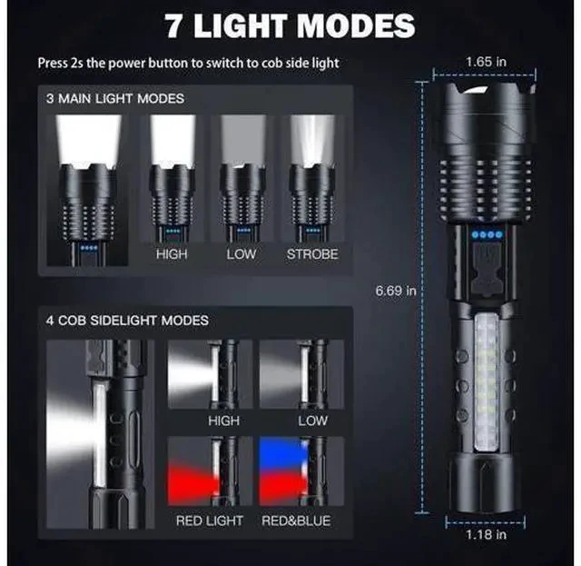 Alt view image 5 of 7 - Cinlinso Flashlight High Lumens Rechargeable 2 Pack, 980000 Lumen Super Bright Led Flashlights with 7 Light Modes, IPX6 Waterproof, Powerful Handheld Flash Light for Camping Home Emergencies
