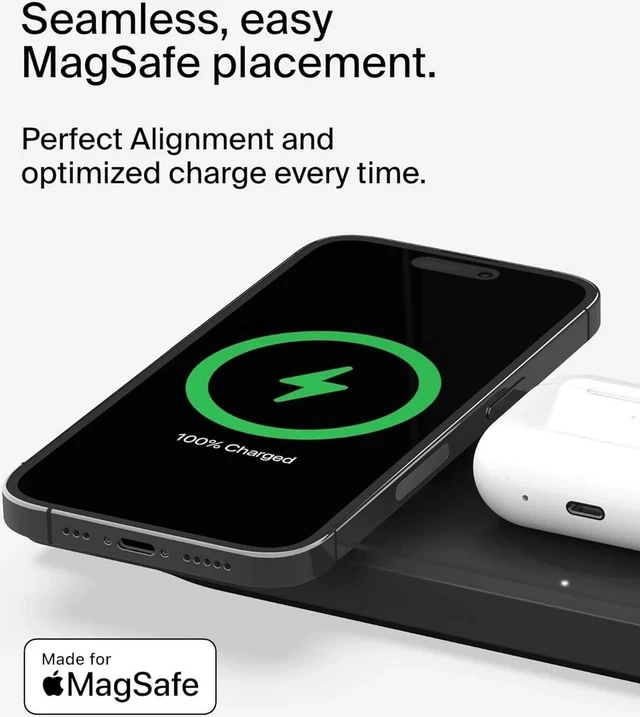 Alt view image 2 of 6 - MagSafe 3-in-1 Wireless Charging Pad - Fast Wireless Charging for Watch iPhone 17 iPhone 16 iPhone 15 & iPhone 14 Series & AirPods - Charging Station for Multiple Devices - Black