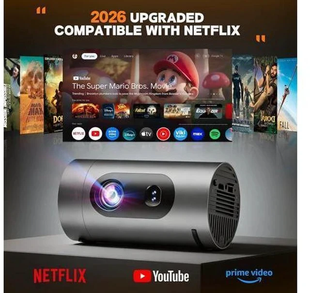 Alt view image 4 of 7 - Smart Projector with WiFi and Bluetooth, Mini Projector Supports 4K 1080P, Portable Movie Projectors Built-in Apps, Compatible with HDMI/USB/Smartphone/TV Box/Laptop for Bedroom, Office, Outdoor Use