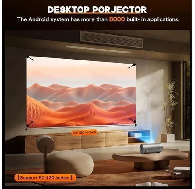 Alt view image 5 of 7 - Smart Projector with WiFi and Bluetooth, Mini Projector Supports 4K 1080P, Portable Movie Projectors Built-in Apps, Compatible with HDMI/USB/Smartphone/TV Box/Laptop for Bedroom, Office, Outdoor Use