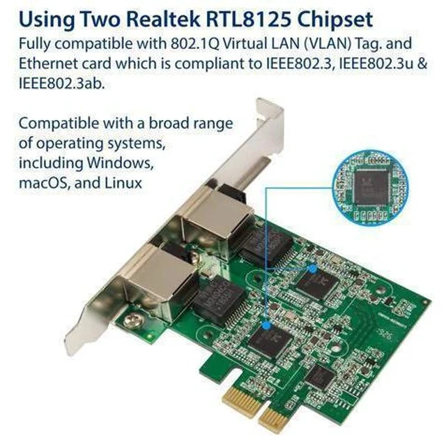 Alt view image 3 of 5 - Syba Dual 2.5 Gigabit Ethernet PCI-E Network Expansion Card RJ45 LAN Adapter Low Profile Bracket SD-PEX24066
