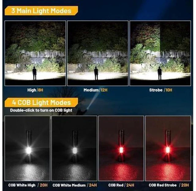 Alt view image 3 of 7 - Rechargeable Flashlights High Lumens 2 Pack 900 000 Lumen Super Bright Flashlight Led Flash Light 7 Modes with COB Work Light IPX6 Waterproof for Outdoor Camping Hiking
