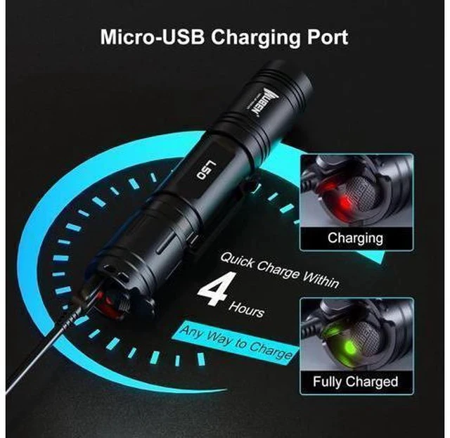 Alt view image 4 of 7 - WUBEN L50 Rechargeable Flashlights, USB tactical flashlights 1200 high lumens, Super Bright IP68 Waterproof LED flashlights, EDC Pocket Flashlights 5 Modes for Emergency, Rescue, Inspection, Hunting