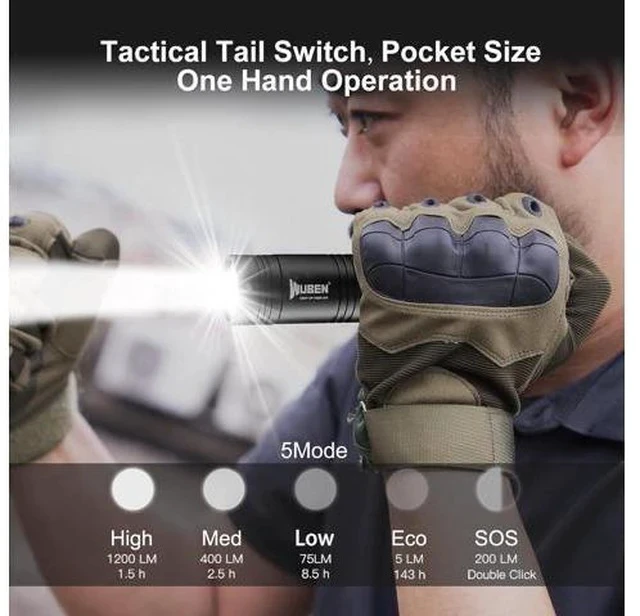 Alt view image 3 of 7 - WUBEN L50 Rechargeable Flashlights, USB tactical flashlights 1200 high lumens, Super Bright IP68 Waterproof LED flashlights, EDC Pocket Flashlights 5 Modes for Emergency, Rescue, Inspection, Hunting