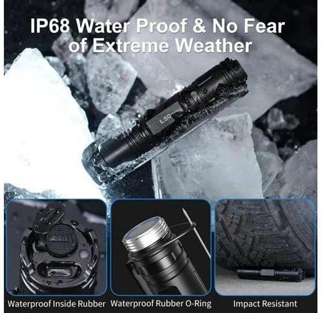 Alt view image 5 of 7 - WUBEN L50 Rechargeable Flashlights, USB tactical flashlights 1200 high lumens, Super Bright IP68 Waterproof LED flashlights, EDC Pocket Flashlights 5 Modes for Emergency, Rescue, Inspection, Hunting