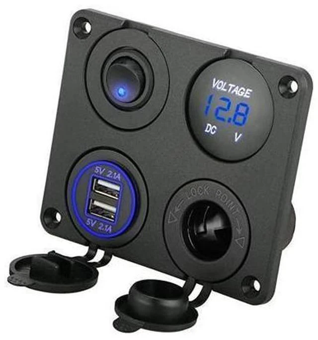 Main image of 4 in 1 Charger Socket Panel 12V 42A Dual USB Charger Socket Power Outlet LED Voltmeter Cigarette Lighter Socket LED Lighted ON Off Rocker Toggle Switch for Car Marine Boat RV Truck