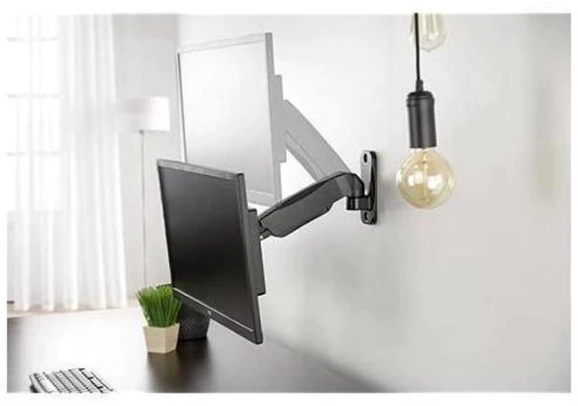 Alt view image 4 of 7 - Black Height Adjustable Pneumatic Arm Single Monitor Wall Mount Full Motion Articulating | fits 17 to 27 inch Screen MOUNTV001A