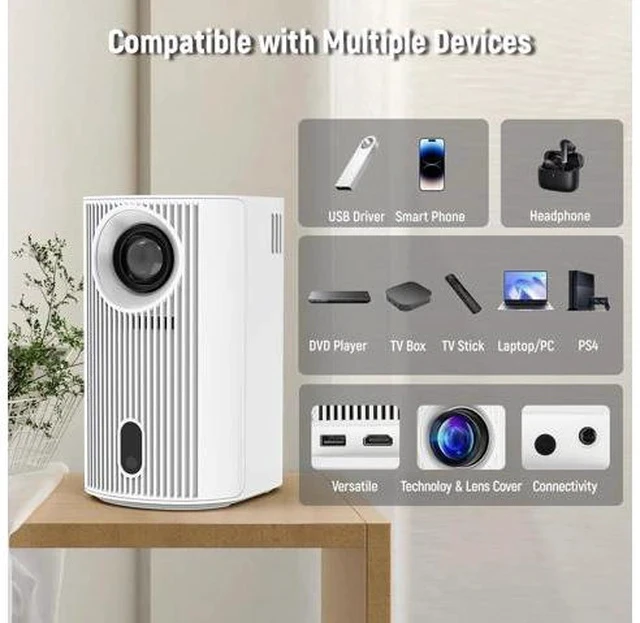 Alt view image 5 of 7 - Mini Portable Movie Projector with WiFi and Bluetooth, 4K 1080P Support, 180° Rotatable 130'' Screen, Auto Keystone Compatible with HDMI/USB/Smartphone/PC/Laptop M-P6