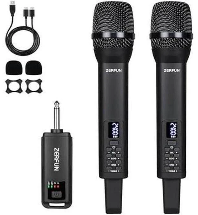 Main image of Dual Rechargeable Wireless Microphones, Pro Handheld Cordless Mics System with Echo Treble BASS VOL Control for Karaoke Singing Church Party, 1/4'' Output, Black