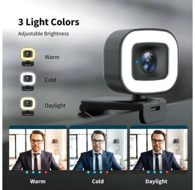 Alt view image 4 of 6 - 60FPS Streaming Webcam with Adjustable Ring Light, Jelly Comb Auto-Focus HD 60FPS, 1080P Web Camera with Privacy Cover and Dual Mic for YouTube, Skype, Zoom, Twitch, OBS, Xsplit and Video Calling, W15
