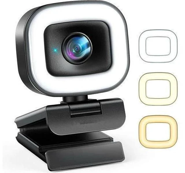 Alt view image 3 of 6 - 60FPS Streaming Webcam with Adjustable Ring Light, Jelly Comb Auto-Focus HD 60FPS, 1080P Web Camera with Privacy Cover and Dual Mic for YouTube, Skype, Zoom, Twitch, OBS, Xsplit and Video Calling, W15