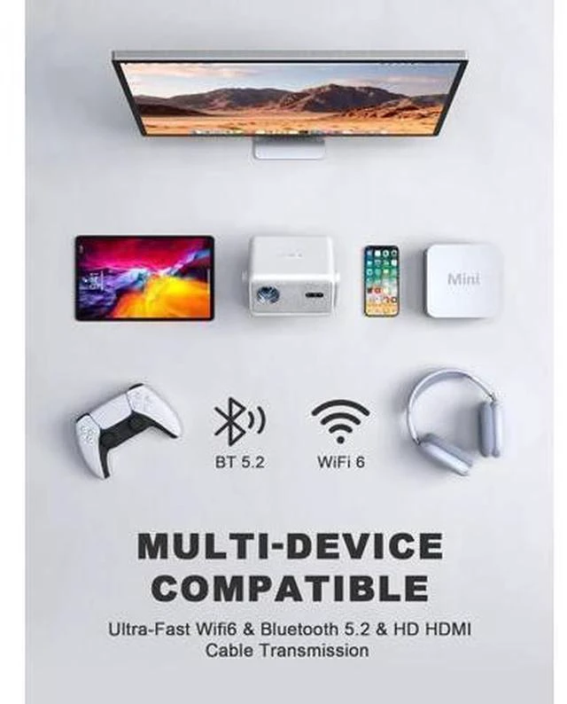 Alt view image 6 of 6 - 4K Smart Projector with WiFi and Bluetooth, Officially-Licensed App & 2000 ANSI,Auto Focus & Keystone Portable Projector with Stand,Outdoor Home Theater Projector