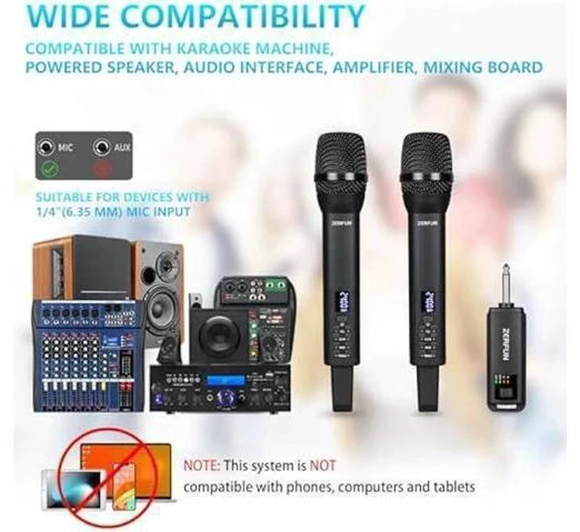 Alt view image 2 of 7 - Dual Rechargeable Wireless Microphones, Pro Handheld Cordless Mics System with Echo Treble BASS VOL Control for Karaoke Singing Church Party, 1/4'' Output, Black