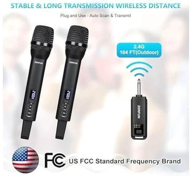 Alt view image 5 of 7 - Dual Rechargeable Wireless Microphones, Pro Handheld Cordless Mics System with Echo Treble BASS VOL Control for Karaoke Singing Church Party, 1/4'' Output, Black