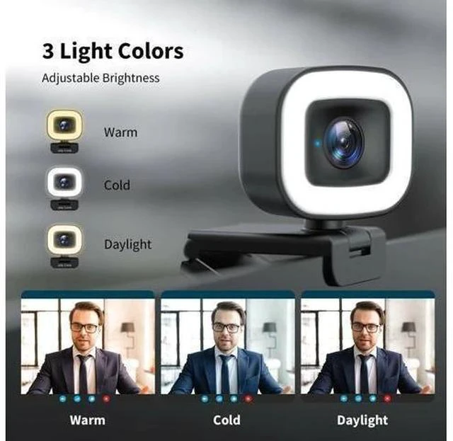 Alt view image 6 of 6 - 60FPS Streaming Webcam with Adjustable Ring Light, Jelly Comb Auto-Focus HD 60FPS, 1080P Web Camera with Privacy Cover and Dual Mic for YouTube, Skype, Zoom, Twitch, OBS, Xsplit and Video Calling, W15