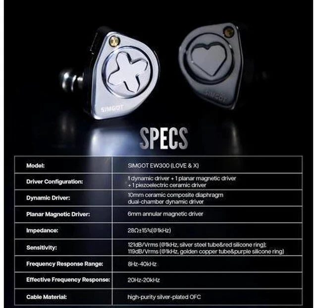 Alt view image 2 of 7 - SIMGOT EW300 1DD+1Planar+1PZT Hybrid Driver in Ear Monitor, Wired Earbuds IEM, Gaming Earbuds with Detachable Nozzles, Silver-Plated OFC IEM Cable for Audiophile Musician (EW300 HBB)