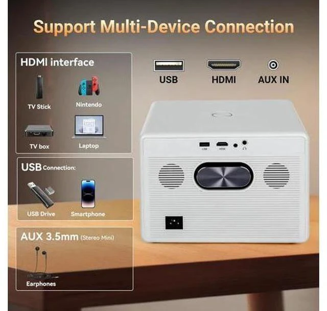 Alt view image 6 of 7 - Mini Portable Movie Projector with WiFi and Bluetooth, 4K 1080P Support, 180° Rotatable 130'' Screen, Auto Keystone Compatible with HDMI/USB/Smartphone/PC/Laptop M-P7