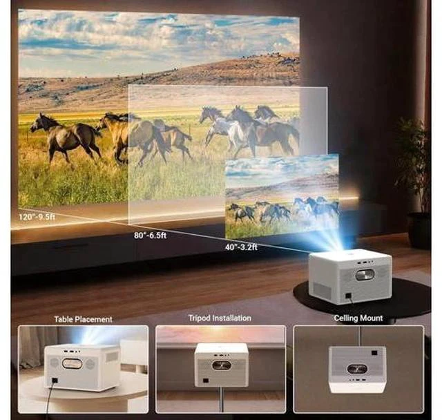 Alt view image 4 of 7 - Mini Portable Movie Projector with WiFi and Bluetooth, 4K 1080P Support, 180° Rotatable 130'' Screen, Auto Keystone Compatible with HDMI/USB/Smartphone/PC/Laptop M-P7