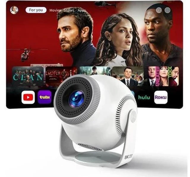Main image of Smart Mini Projector with Android 14 OS, 1080P/4K/8K Video Decoding, WiFi 6 & Bluetooth 5.4, 270° Rotatable Stand, Auto Vertical Keystone, Portable Proyector for Bedroom & Home Entertainment