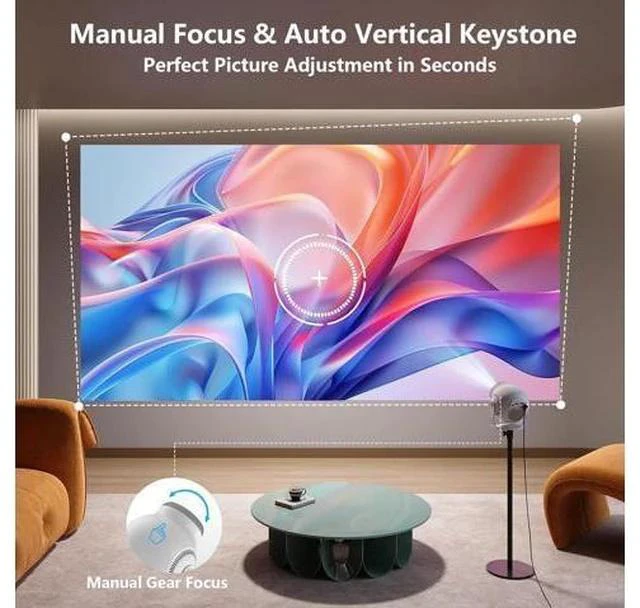 Alt view image 2 of 7 - Smart Mini Projector with Android 14 OS, 1080P/4K/8K Video Decoding, WiFi 6 & Bluetooth 5.4, 270° Rotatable Stand, Auto Vertical Keystone, Portable Proyector for Bedroom & Home Entertainment