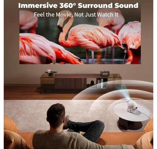 Alt view image 4 of 7 - Smart Mini Projector with Android 14 OS, 1080P/4K/8K Video Decoding, WiFi 6 & Bluetooth 5.4, 270° Rotatable Stand, Auto Vertical Keystone, Portable Proyector for Bedroom & Home Entertainment