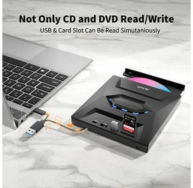 Alt view image 3 of 5 - External CD/DVD Drive for Laptop - 5 in 1 USB CD Drive with SD/TF Card Slot USB 3.0 Type A/Type C DVD Player Portable External DVD Burner for Laptop Mac Os Vista Windows 11/10/8.1/8/7 Linux