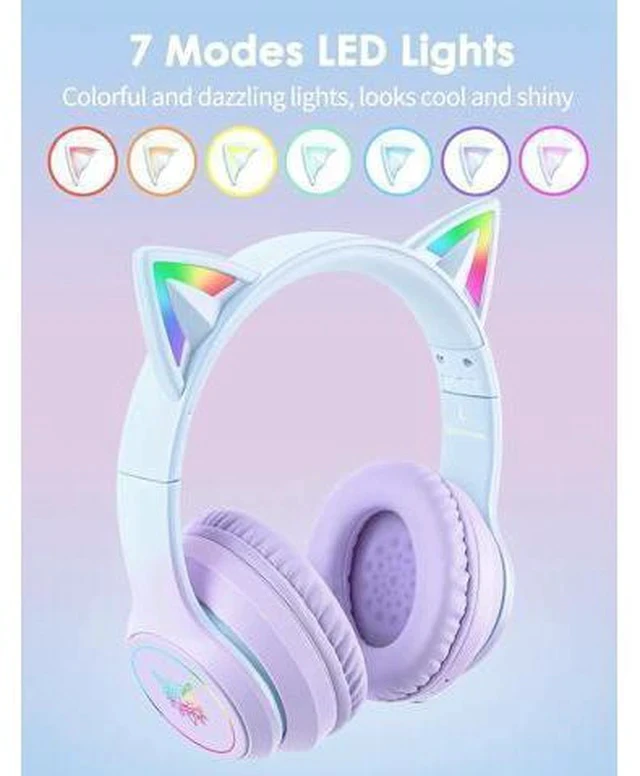 Alt view image 2 of 7 - ONITOON Cat Ear Bluetooth Headphones with Micphone for Kids and Adults, LED Light Up Wireless HI-FI Sound Quality, Over-Ear Headphones with Volume Control for iPhone/iPad/Laptop/PC(55H Pla (FRKIDD3)