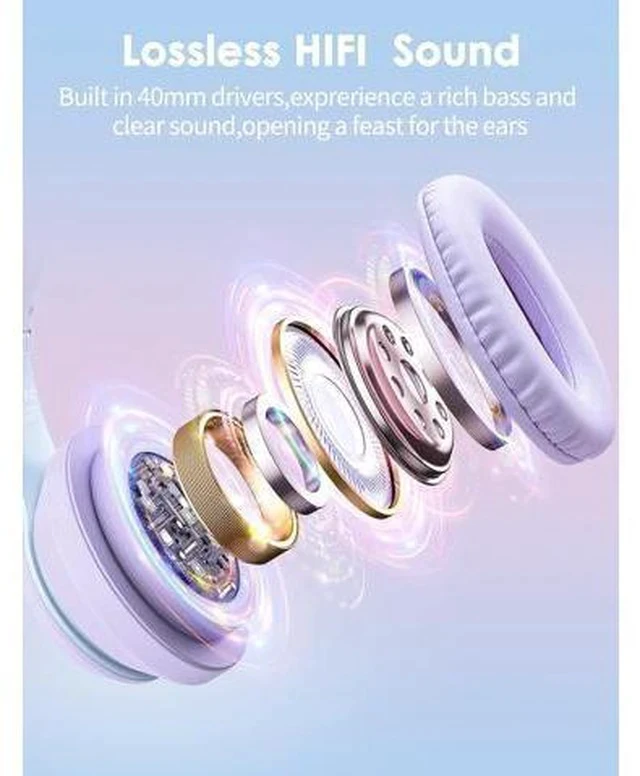 Alt view image 3 of 7 - ONITOON Cat Ear Bluetooth Headphones with Micphone for Kids and Adults, LED Light Up Wireless HI-FI Sound Quality, Over-Ear Headphones with Volume Control for iPhone/iPad/Laptop/PC(55H Pla (FRKIDD3)