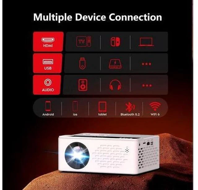 Alt view image 2 of 7 - 1080P Full HD Portable Mini Projector, Upgraded Bluetooth Movie Projector with Screen, Compatible with TV Stick Smartphone/HDMI/USB, Indoor & Outdoor Use built in Apps
