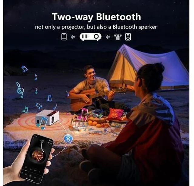 Alt view image 3 of 7 - 1080P Full HD Portable Mini Projector, Upgraded Bluetooth Movie Projector with Screen, Compatible with TV Stick Smartphone/HDMI/USB, Indoor & Outdoor Use built in Apps