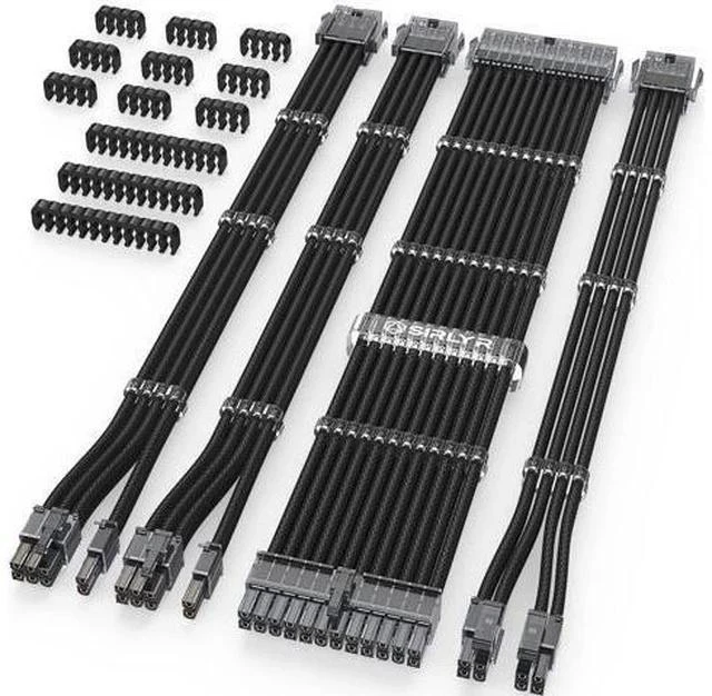 Main image of PSU Cable Extension Kit Customed PC Power Supply Extend Mod 16AWG with 24 Pin ATX × 1/8 Pin EPS × 1/ Gold-Plated 8Pin Pcie × 2,Soft Nylon Braided Black