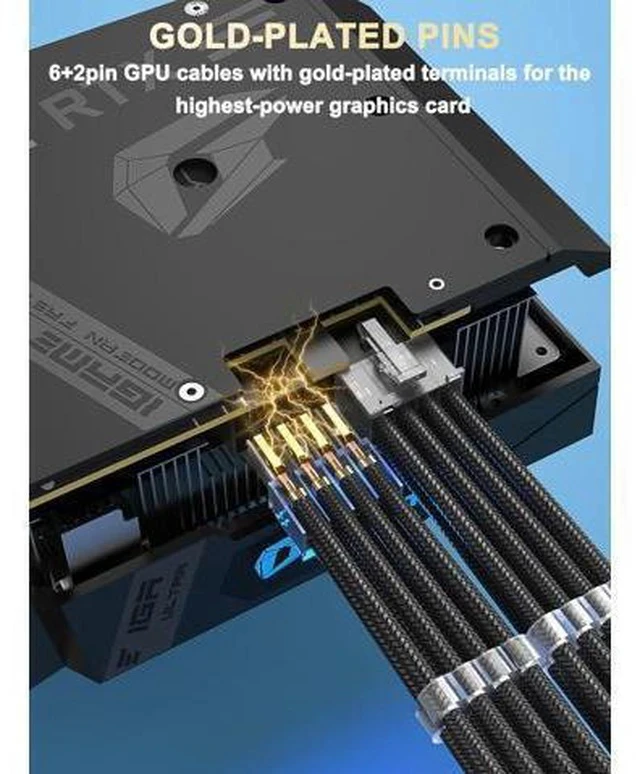 Alt view image 2 of 7 - PSU Cable Extension Kit Customed PC Power Supply Extend Mod 16AWG with 24 Pin ATX × 1/8 Pin EPS × 1/ Gold-Plated 8Pin Pcie × 2,Soft Nylon Braided Black