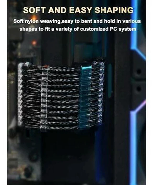 Alt view image 3 of 7 - PSU Cable Extension Kit Customed PC Power Supply Extend Mod 16AWG with 24 Pin ATX × 1/8 Pin EPS × 1/ Gold-Plated 8Pin Pcie × 2,Soft Nylon Braided Black