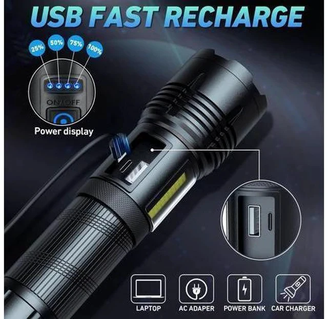 Alt view image 3 of 7 - Rechargeable LED Flashlights High Lumen,990,000 Lumens Super Bright Flashlight,Powerful Flash Light 7 Modes with COB Work Light IPX7 Waterproof for Outdoor Emergency Camping Hiking