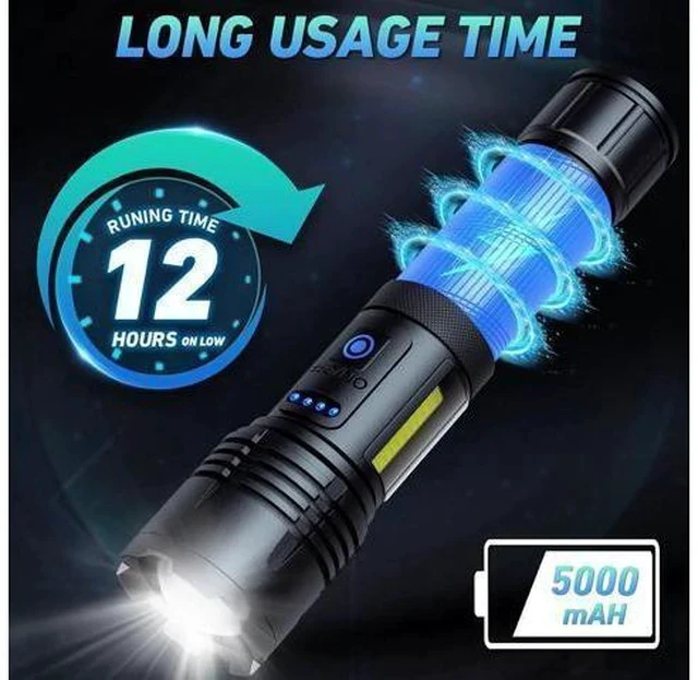 Alt view image 4 of 7 - Rechargeable LED Flashlights High Lumen,990,000 Lumens Super Bright Flashlight,Powerful Flash Light 7 Modes with COB Work Light IPX7 Waterproof for Outdoor Emergency Camping Hiking