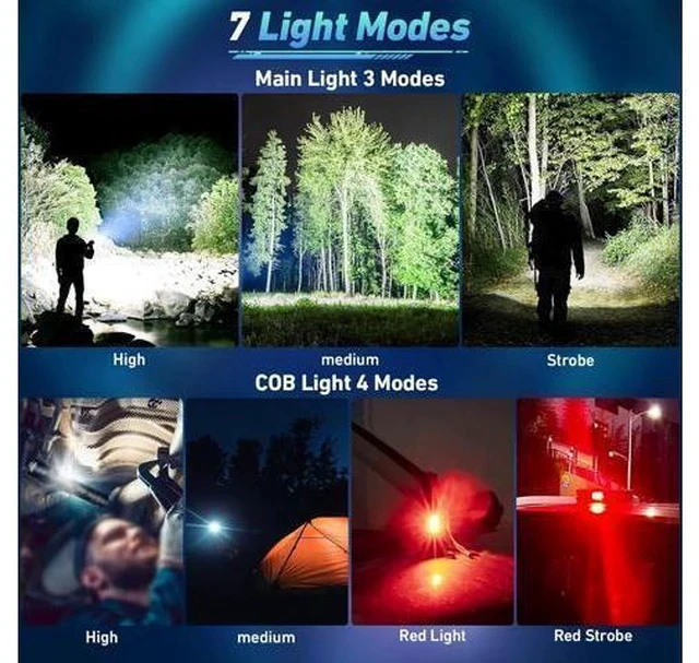 Alt view image 5 of 7 - Rechargeable LED Flashlights High Lumen,990,000 Lumens Super Bright Flashlight,Powerful Flash Light 7 Modes with COB Work Light IPX7 Waterproof for Outdoor Emergency Camping Hiking