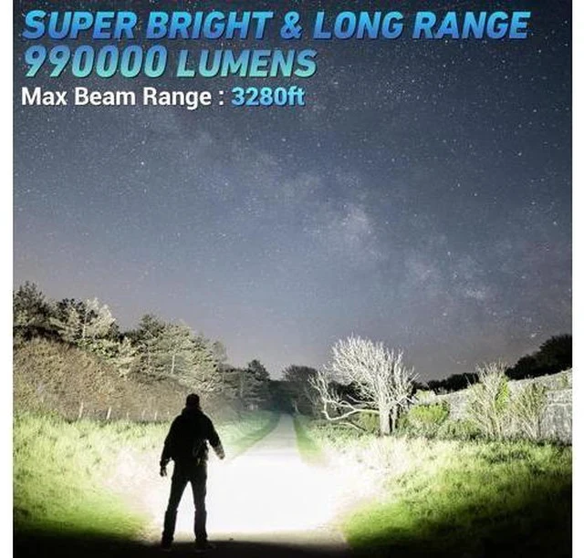 Alt view image 2 of 7 - Rechargeable LED Flashlights High Lumen,990,000 Lumens Super Bright Flashlight,Powerful Flash Light 7 Modes with COB Work Light IPX7 Waterproof for Outdoor Emergency Camping Hiking