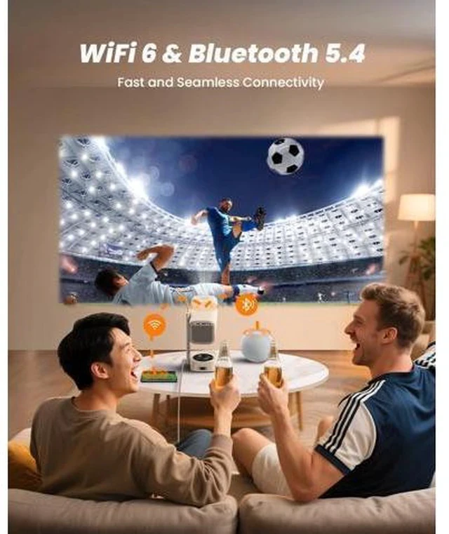 Alt view image 4 of 6 - T1 Pro2 Mini Projector with WiFi and Bluetooth, Dolby Audio & Turbo Sonic Bass, Auto Focus & Keystone, Native 1080 FHD with HDR10, Portable Projector for Outdoor Indoor Use Beige Standard