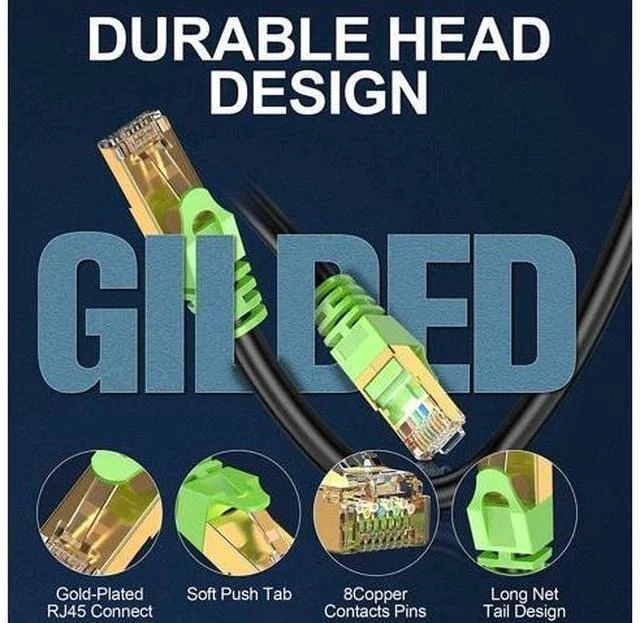 Alt view image 2 of 7 - Cat8 Ethernet Cable 50Ft S/FTP Outdoor&Indoor Heavy Duty High Speed Cat8 LAN Network Cable 40Gbps 2000Mhz with Gold Plated RJ45 Connector Weatherproof Resistant for PC