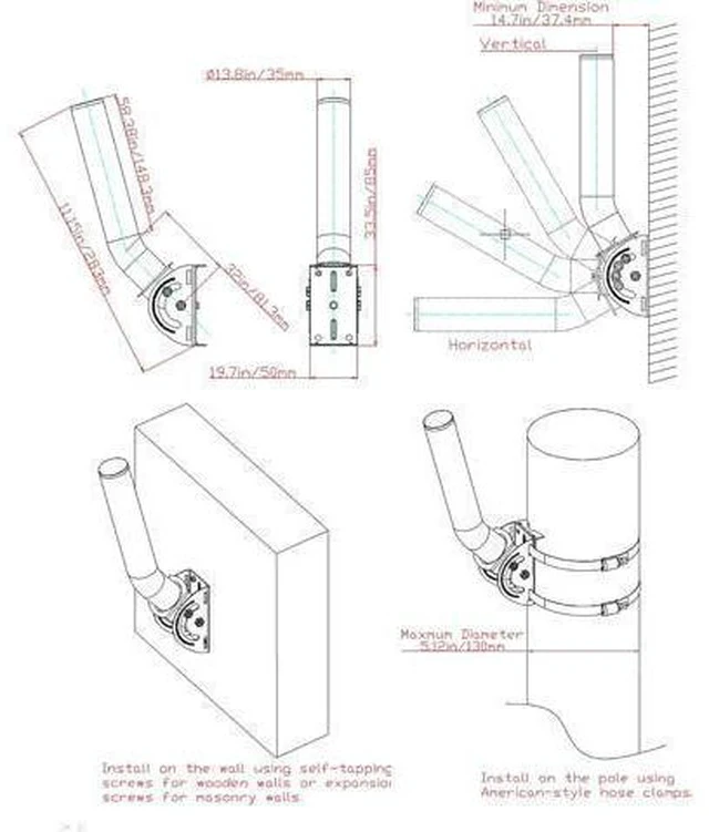 Alt view image 3 of 7 - Universal Antenna Mount,11 Inches J Pole and Wall-Mounted Mounting Bracket for Outdoor Point to Point Access Point CPEs, TV Antennas, Wireless Bridges, Starlink Mini Dish and More
