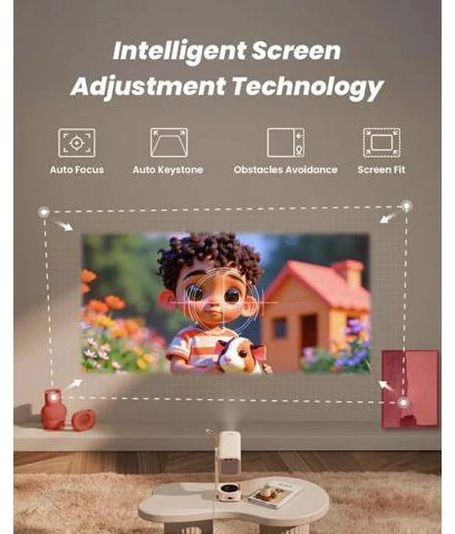 Alt view image 5 of 6 - T1 Pro2 Mini Projector with WiFi and Bluetooth, Dolby Audio & Turbo Sonic Bass, Auto Focus & Keystone, Native 1080 FHD with HDR10, Portable Projector for Outdoor Indoor Use Beige Standard